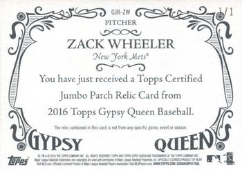 2016 Topps Gypsy Queen - Jumbo Patch Relic Black #GJR-ZW Zack Wheeler Back