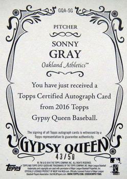 2016 Topps Gypsy Queen - Autographs Gold #GQA-SG Sonny Gray Back