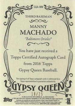 2016 Topps Gypsy Queen - Autographs Orange #GQA-MM Manny Machado Back