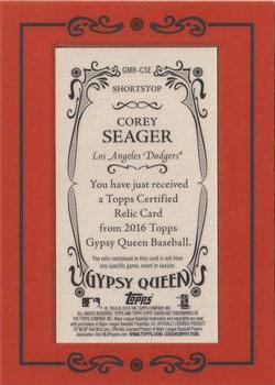 2016 Topps Gypsy Queen - Mini Relic Black #GMR-CSE Corey Seager Back
