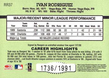 2001 Donruss - Rookie Reprints #RR37 Ivan Rodriguez Back