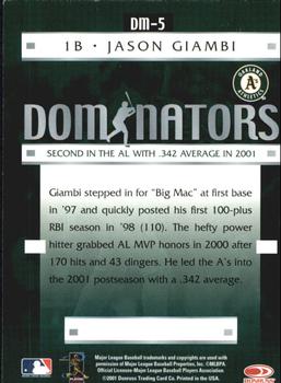2001 Donruss Class of 2001 - Dominators #DM-5 Jason Giambi  Back