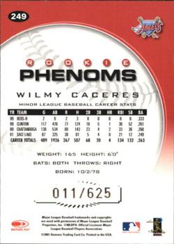 2001 Donruss Class of 2001 - Rookie Autographs #249 Wilmy Caceres Back