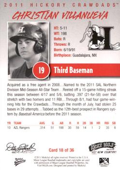 2011 MultiAd Hickory Crawdads #18 Christian Villanueva Back