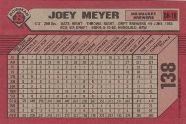 1989 Bowman #138 Joey Meyer Back