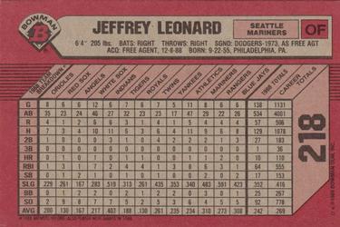 1989 Bowman #218 Jeffrey Leonard Back