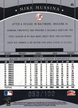 2001 Donruss Classics - Timeless Tributes #45 Mike Mussina Back