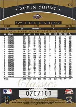 2001 Donruss Classics - Timeless Tributes #175 Robin Yount Back