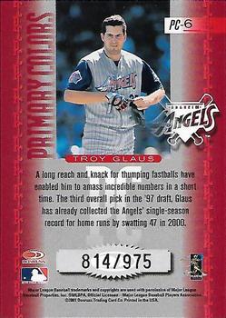 2001 Donruss Elite - Primary Colors Red #PC-6 Troy Glaus  Back