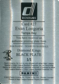 2016 Donruss - Printing Plates Black #27 Evan Longoria Back