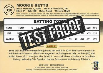 2016 Donruss - Test Proof Black #118 Mookie Betts Back