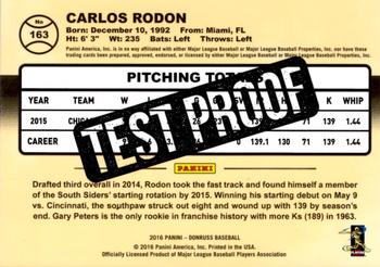 2016 Donruss - Test Proof Black #163 Carlos Rodon Back