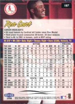 1998 Ultra #187 Ron Gant Back