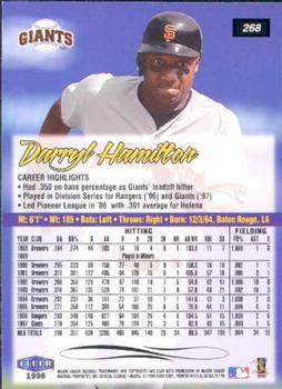 1998 Ultra #268 Darryl Hamilton Back