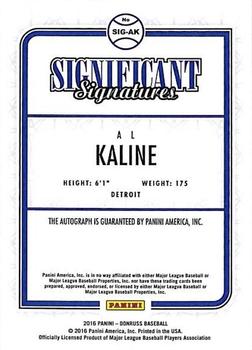 2016 Donruss - Significant Signatures Blue #SIG-AK Al Kaline Back