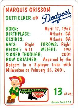 2001 Keebler Los Angeles Dodgers #13 Marquis Grissom Back