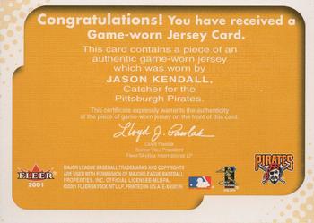 2001 Fleer E-X - Behind the Numbers Game Jersey #NNO Jason Kendall Back