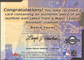 2001 Fleer E-X - Wall of Fame #NNO Robin Yount  Back