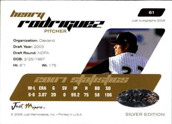2008 Just Autographs - Silver #61 Henry Rodriguez Back