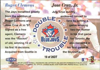 1998 Ultra - Double Trouble #19DT Roger Clemens / Jose Cruz Jr. Back