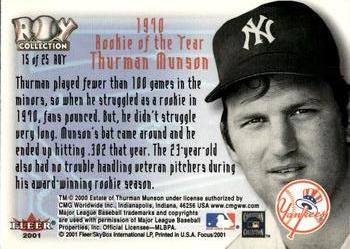 2001 Fleer Focus - ROY Collection #15 ROY Thurman Munson  Back