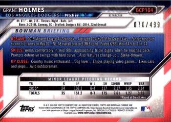 2016 Bowman - Chrome Prospects Refractor #BCP104 Grant Holmes Back