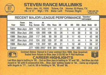 1989 Donruss #87 Rance Mulliniks Back