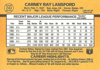 1989 Donruss #243 Carney Lansford Back