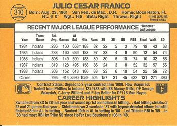 1989 Donruss #310 Julio Franco Back