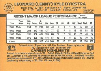 1989 Donruss #353 Lenny Dykstra Back