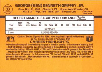 1989 Donruss #33 Ken Griffey Jr. Back