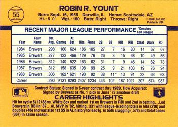 1989 Donruss #55 Robin Yount Back