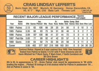 1989 Donruss #59 Craig Lefferts Back