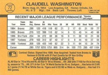 1989 Donruss #72 Claudell Washington Back