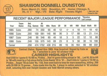 1989 Donruss #137 Shawon Dunston Back