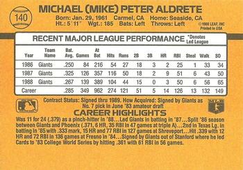 1989 Donruss #140 Mike Aldrete Back