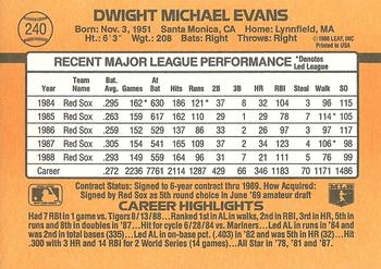 1989 Donruss #240 Dwight Evans Back