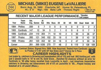 1989 Donruss #244 Mike LaValliere Back