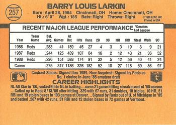 1989 Donruss #257 Barry Larkin Back