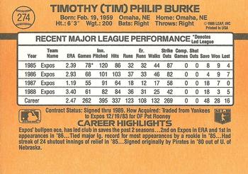 1989 Donruss #274 Tim Burke Back