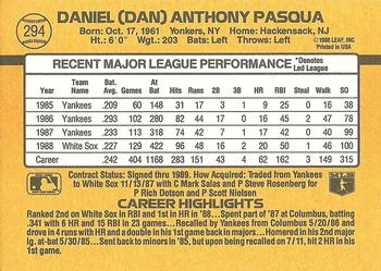 1989 Donruss #294 Dan Pasqua Back