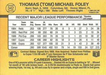 1989 Donruss #342 Tom Foley Back