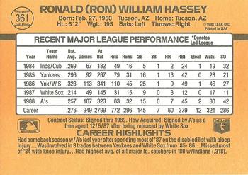 1989 Donruss #361 Ron Hassey Back