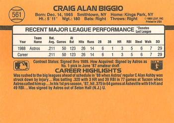 1989 Donruss #561 Craig Biggio Back
