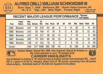 1989 Donruss #644 Bill Schroeder Back