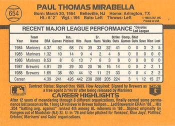 1989 Donruss #654 Paul Mirabella Back