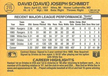 1989 Donruss #215 Dave Schmidt Back