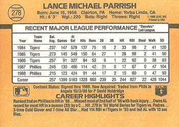 1989 Donruss #278 Lance Parrish Back