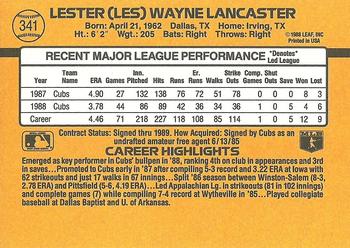 1989 Donruss #341 Les Lancaster Back