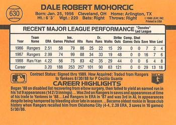 1989 Donruss #630 Dale Mohorcic Back